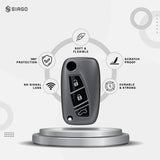 TANTRA TPU Key Cover and Round Key Chain Compatible with Fiat Linea, Punto & Avventura | 3 Button Flip Key Fob Protector | Soft Durable TPU Key Case | Scratch Resistant Car Key Cover | Grey