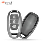 TANTRA TPU Key Cover and Round Key Chain Compatible with Hyundai Verna | Kona | i20 3Button Flip Key (Grey)