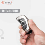 TANTRA TPU Key Cover and Metal Keychain Compatible for Hyundai i 20, Xcent,Verna Flude 3 Button Flip Smart Key Cover Grey