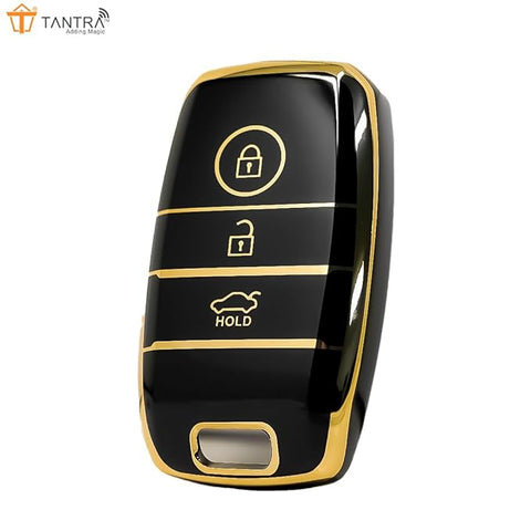 TANTRA TPU Key Cover Compatible with Kia Sonet | Carens | Seltos 3 Button Smart Key Only (Black)