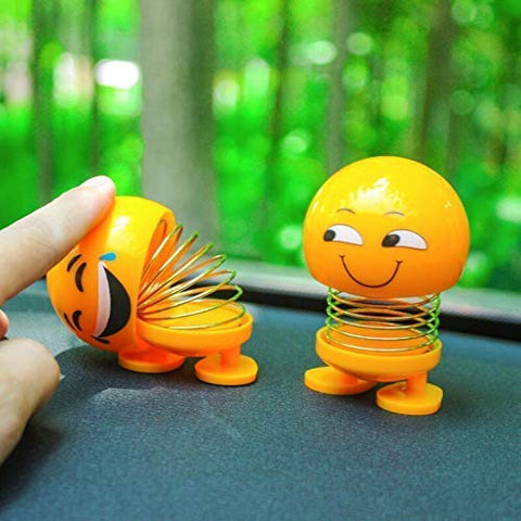 TANTRA Spring Cute Smiley Doll Car Ornament Interior Dashboard Decor Bounce (Pack of 4) (Yellow)