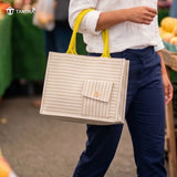 TANTRA Jute Bags With Zip | White Tote Bag for Women & Men | Medium Carry Bag with Mobile Pocket | Water Bottle & Lunch Bag | Natural Cotton Handles | Reusable Shopping Bag (Medium)