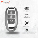 TANTRA TPU Key Cover and Metal Key Chain Compatible with Hyundai Verna | Kona | i20 3Button Flip Key (Grey)