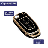 TANTRA TPU Car Key Cover Compatible for Tata Nexon | Altroz | Tiago | Punch | Harrier | Safari | Tigor 3 Button Flip Key Cover (Black)