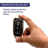 TANTRA TPU Car Key Cover Compatible for Tata Nexon | Altroz | Tiago | Punch | Harrier | Safari | Tigor 3 Button Flip Key Cover (Black)