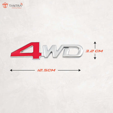 TANTRA Premium 4WD Metal Car Sticker - Durable & Stylish Auto Emblem for Vehicles - Customizable Designs - Easy Installation - Weather-Resistant & Long-Lasting Red & Silver