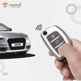 TANTRA TPU Key Cover and Metal Keychain Compatible for Hyundai i 20, Xcent,Verna Flude 3 Button Flip Smart Key Cover Grey