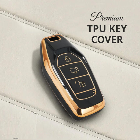 TANTRA TPU Leather Car Key Cover Compatible with Mahindra XUV-500 Smart Key (Black)