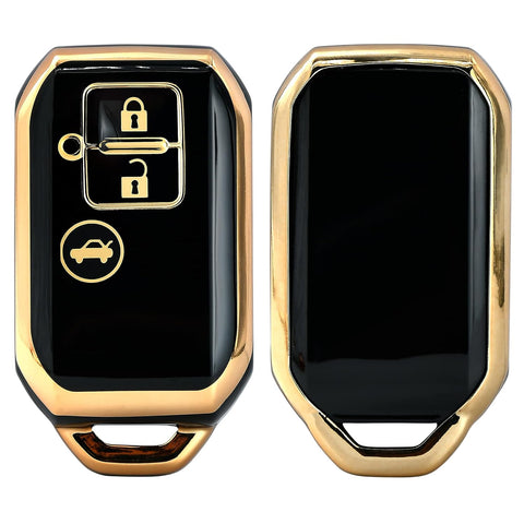 TANTRA TPU Car Key Cover Compatible for Maruti Suzuki Swift, Dzire, Ertiga 3 Button Smart Key Cover (Black Gold)