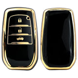 TANTRA TPU Gold Car Key Cover Compatible with Compatible with Fortuner, Innova Crysta,Fortuner Facelift 2021, Fortuner Legender 2021 3 Button Smart Key Cover (Pack of 1, Black-Gold)