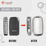 TANTRA TPU Key Cover and Metal Keychain Compatible for Kia Seltos 2023 Facelift HTX | Carens X Line 4 Button Smart Key (Grey)