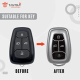 TANTRA TPU Key Cover and Metal Keychain Compatible for Tata Nexon | Harrier | Safari | Altroz | Tigor | EV | Punch | Tiago EV Electric 4 Button Smart Key (Grey)