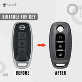 TANTRA TPU Key Cover and Metal Key Chain Compatible with Nissan Ariya X-Trail Qashqai Altima Teana, 3 Button Smart Key Case, Soft Silicone Car Key Protector with Keychain, Grey