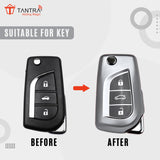 TANTRA TPU Key Cover and Metal Keychain Compatible for Toyota Corolla | Altis | Innova Crysta 3 Button Car Smart Key (Grey)