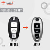 TANTRA TPU Key Cover and Round Keychain Compatible for Maruti Suzuki Baleno, Vitara Breeza, S Cross, Ciaz, Swift, Ignis, 3 Button Smart Key Cover (Grey)