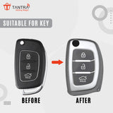 TANTRA TPU Key Cover and Metal Keychain Compatible for Hyundai i 20, Xcent,Verna Flude 3 Button Flip Smart Key Cover Grey