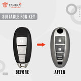 TANTRA TPU Key Cover and Metal Keychain Compatible for Maruti Suzuki Baleno | Ciaz | Swift | Ertiga | Ignis | Ritz | S-Cross | SX4 | Vitara Brezza 2 Button Smart Key Cover (Grey)