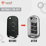 TANTRA TPU Key Cover and Metal Keychain Compatible for Mahindra Scorpio 2019+| Bolero 2020+ XUV 300 | Marazzo | XUV 700 | XUV 400 ev | Bolero | Thar 2020+ 3 Button Flip Key (Grey)