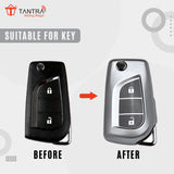 TANTRA TPU Key Cover and Metal Keychain Compatible for Toyota Corolla | Altis | Innova Crysta 2 Button Car Smart Key (Grey Pack of 2)