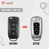 TANTRA TPU Key Cover and Metal Keychain Compatible for Tata Nexon | Altroz | Tiago | Punch | Harrier | Safari | Tigor 3 Button Flip Key Cover (Grey)