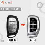 TANTRA TPU Key Cover and Round Keychain Compatible for Hyundai Alcazar and Creta 2021 2022 & 2023 Car 4 Button Smart Key Grey