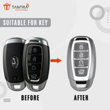 TANTRA TPU Key Cover and Metal Keychain Compatible for Hyundai Verna 2023 Car 4 Button Smart Key (Grey)