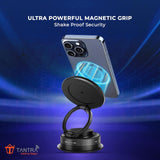 TANTRA 360° Vacuum Magnetic Phone Holder | Universal Magnetic Car Mount | Strong Suction Cup Mobile Stand for Car, Gym, Mirror, Shower | Compatible with All Smartphones