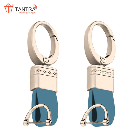 TANTRA Premium Leather Keychain - Stylish Genuine Leather Key Ring for All Car Key Durable & Elegant Key Holder Black (Gold) (Pack of 2)