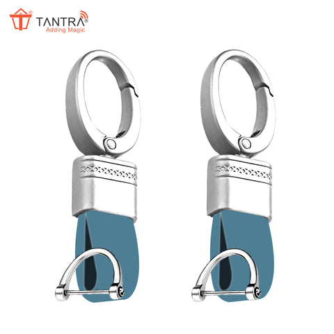 TANTRA Premium Leather Keychain - Stylish Genuine Leather Key Ring for All Car Key Durable & Elegant Key Holder Black (Silver) (Pack of 2)