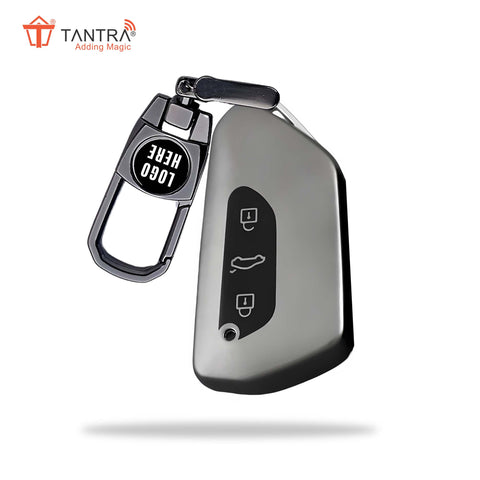TANTRA TPU Key Cover and Metal Key Chain Compatible with koda Kodiaq, Octavia 2021 Onwards 3 Button Flip Key (Grey)