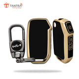 TANTRA TPU Key Cover and Metal Key Chain Compatible With Kia Seltos 2023 2024 HTE 3 Button Flip Key (Black)