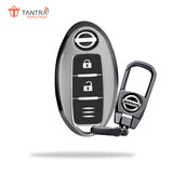 TANTRA TPU Key Cover and Metal Key Chain Compatible with Micra, Sunny, Micra Active, Magnite, Teana 2 Button Flip Key (Grey)