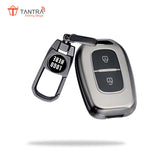 TANTRA TPU Key Cover and Metal Key Chain Compatible with Renault Kwid Duster Kiger Triber 2 Button Flip Key (Grey)