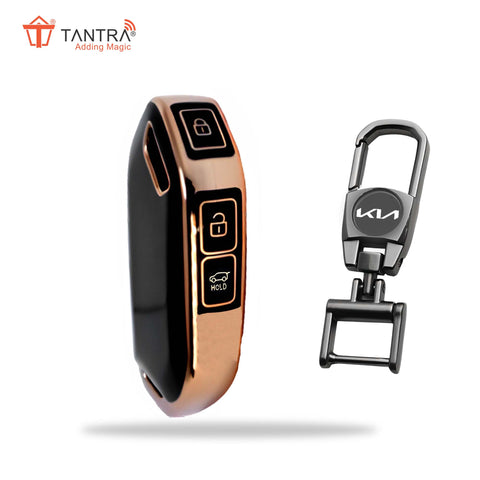 TANTRA TPU Key Cover and Metal Key Chain Compatible With Kia  3 Button Flip Key (Black )