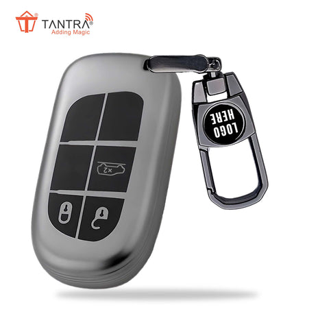 TANTRA TPU Key Cover and Metal Key Chain Compatible with Jeep Meridian, Compass, Trailhawk 3 Button Flip Key (Grey)