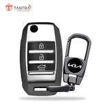 TANTRA TPU Key Cover and Metal Key Chain Compatible With Kia Carens | Sonet | Seltos 3 Button Flip Key (Grey)