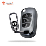 TANTRA TPU Key Cover and Metal Key Chain Compatible With Hyundai Elantra 3 Button Flip Key (Grey)