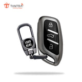 TANTRA TPU Key Cover and Metal Key Chain Compatible with MG ZS EV Electric | Astor 3 Button Flip Key (Grey)