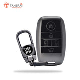 TANTRA TPU Key Cover and Metal Key Chain Compatible with KIA Carnival 5 Button Flip Key (Grey)