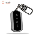 TANTRA TPU Key Cover and Metal Key Chain Compatible with Tata Curvv | Curvv EV Electric 4 Button Smart Key (Grey)