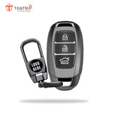 TANTRA TPU Key Cover and Metal Key Chain Compatible with Hyundai Verna | Kona | i20 3Button Flip Key (Grey)