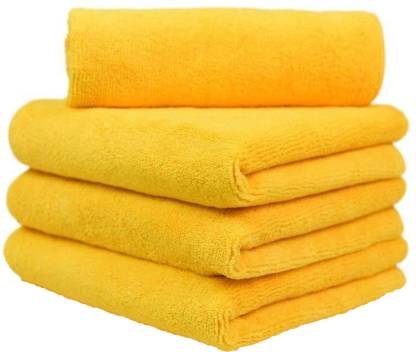 TANTRA Microfiber Vehicle Washing Cloth -Yellow (Pack Of 4, 340 GSM)