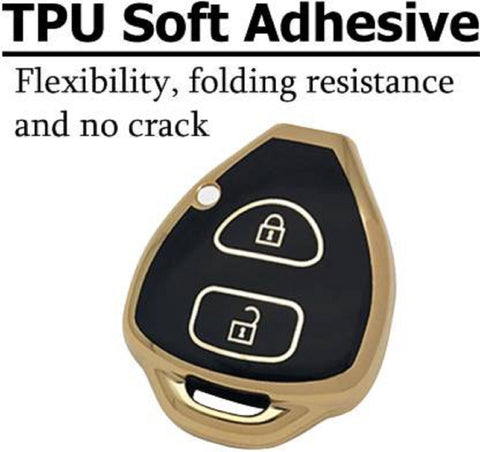 Tantra Soft TPU Premium Car Key Cover Compatible for Innova 2012 - 2016 2 Button Key (Black with Golden)