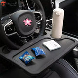 Tantra Multifunction Car Steering Wheel Table Tray for Laptop, Double Sided Car Tray for Writing, Car Eating Desk with Glass Holder (Color -Black, Pack of 1)
